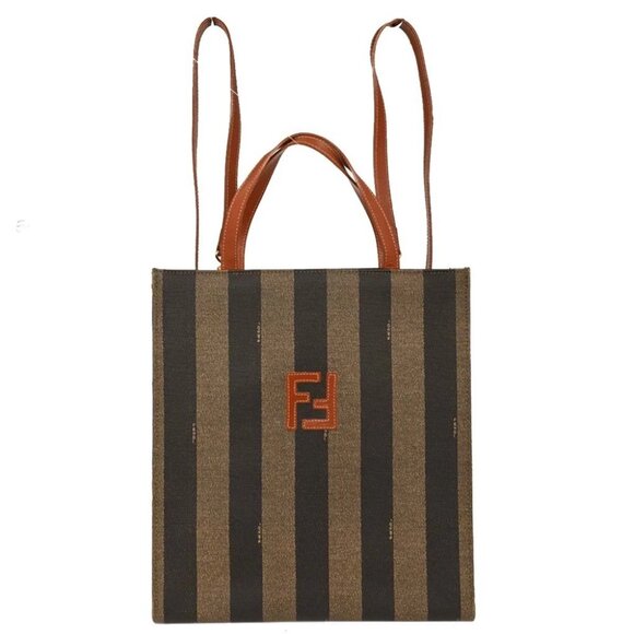 Fendi Brown Black PVC Pequin 3way Handbag Backpack - Picture 1 of 10